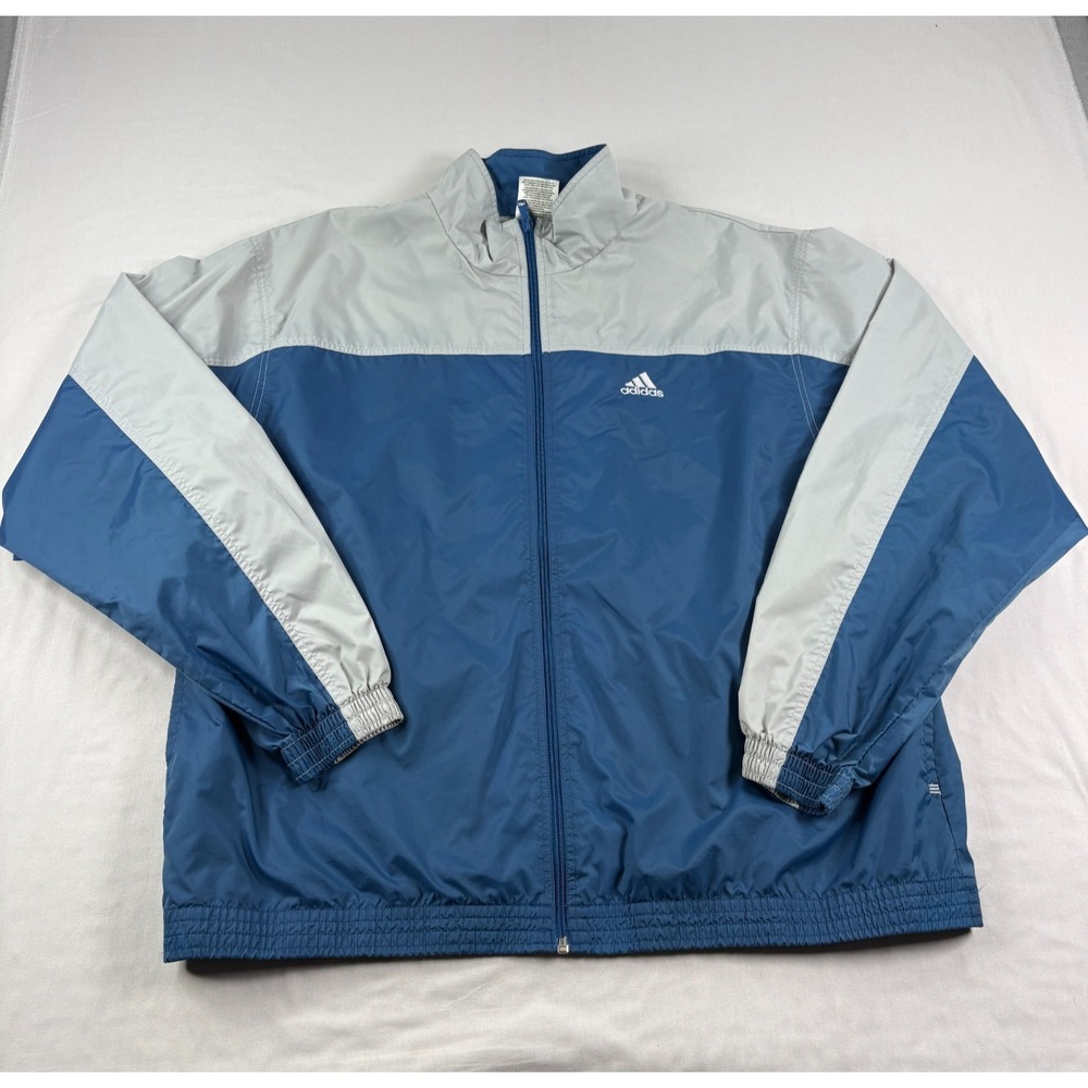 Vintage Y2K Adidas Jacket Men XL Blue Windbreaker Full Zip Water Resistant 2000s